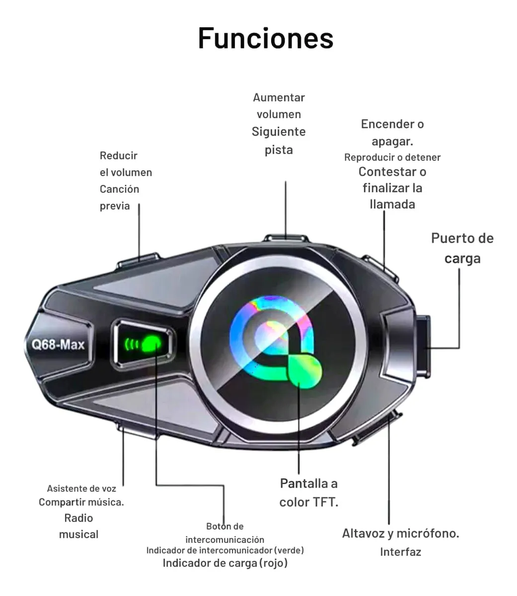 Intercomunicador Q68max Casco Moto Bluetooth Comparte Música - Image 2