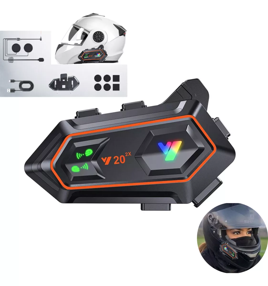 Intercomunicador Bluetooth Y20-2x Para Casco Moto Auricular