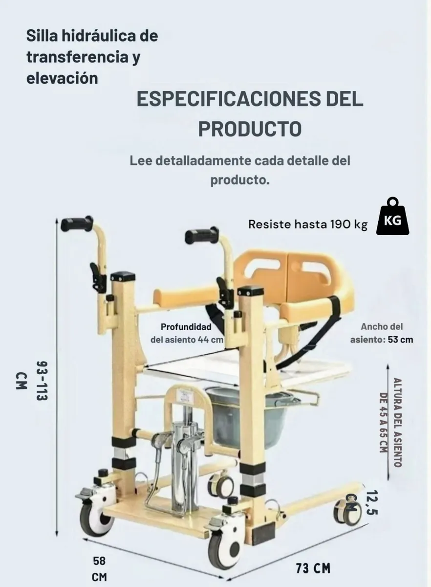 Silla Traslado Elevación Pacientes Impermeable Baño Ducha - Image 6