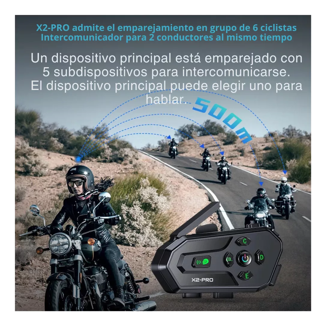 Intercomunicador 6 Pilotos Bluetooth Casco Moto X2pro 25hr - Image 8