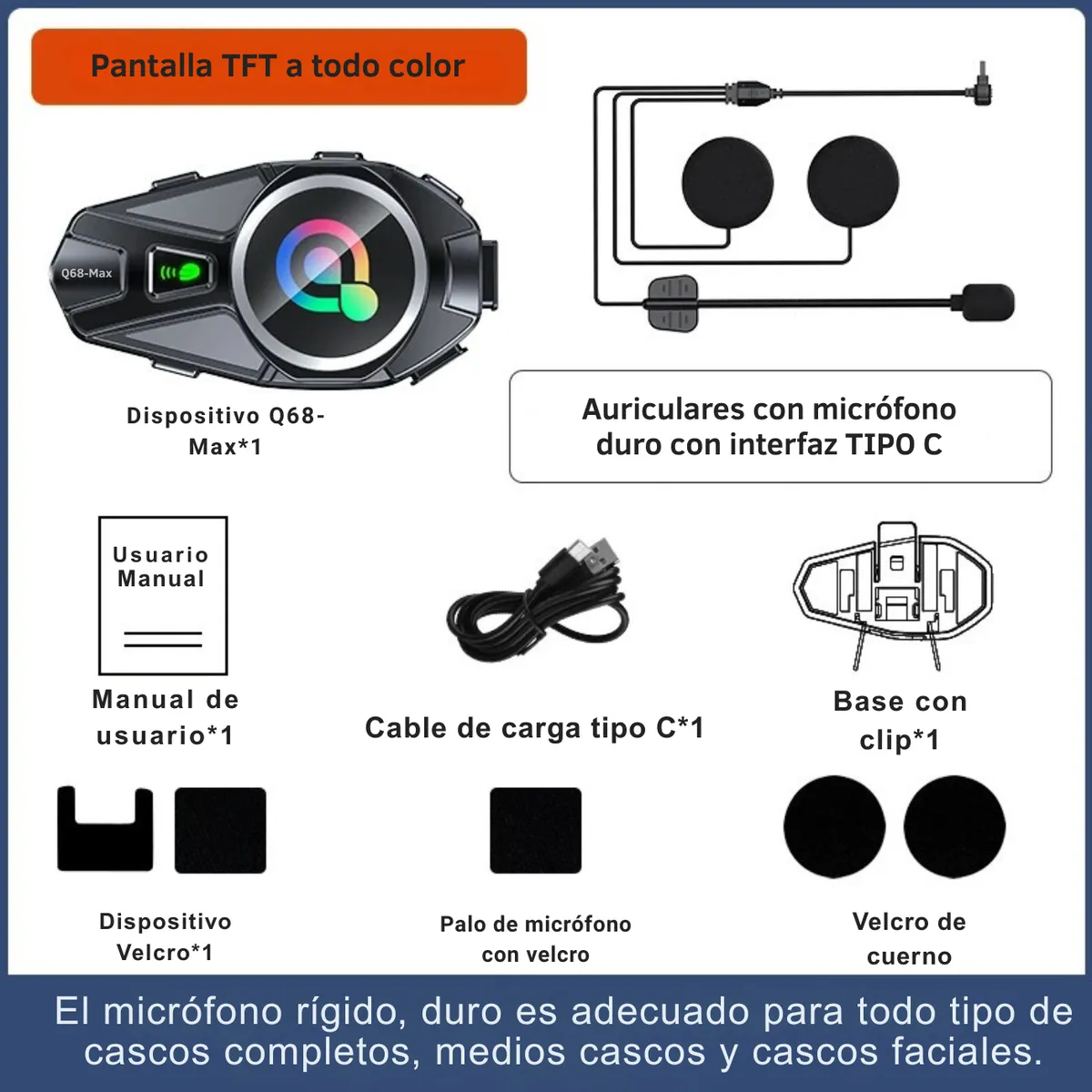 Intercomunicador Q68max Casco Moto Bluetooth Comparte Música - Image 3
