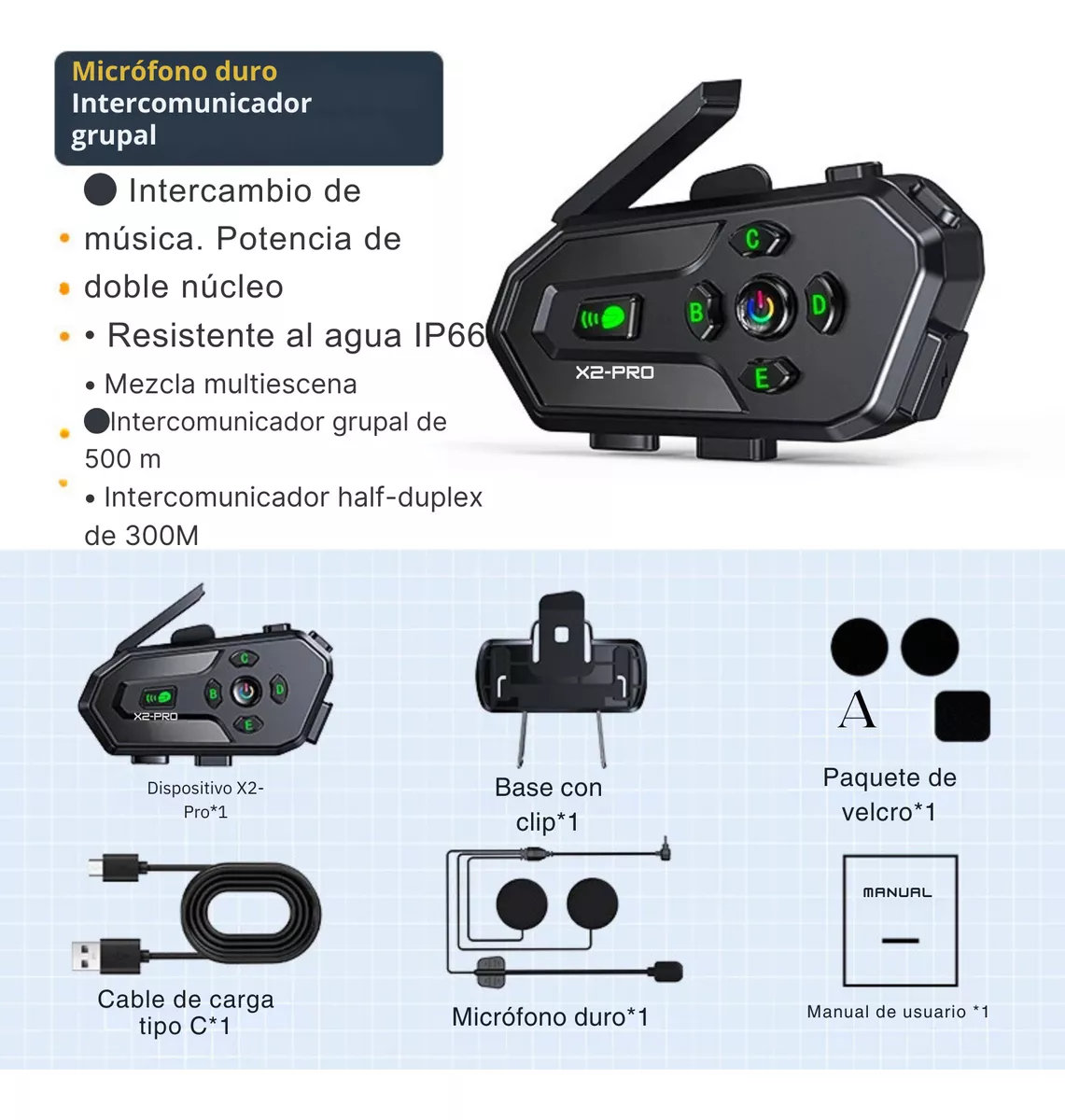 Intercomunicador 6 Pilotos Bluetooth Casco Moto X2pro 25hr - Image 9