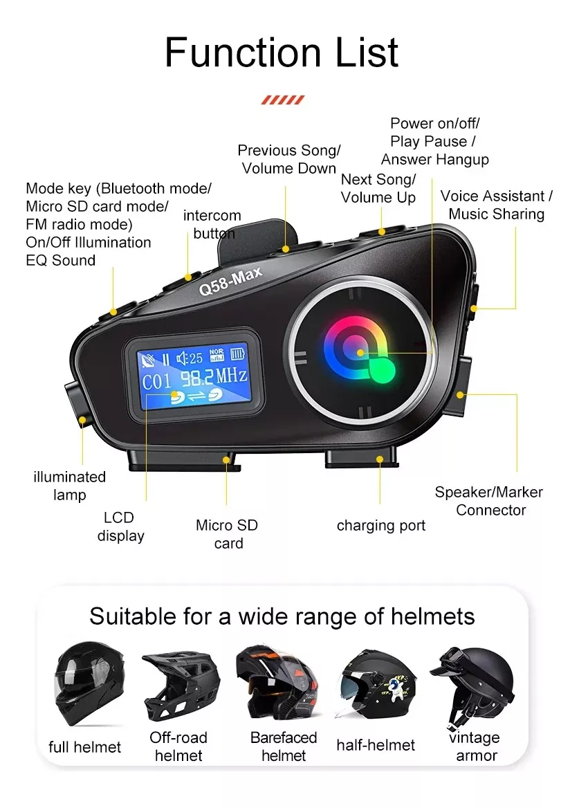 Intercomunicador Q58-max Fm Comparte Música Casco Moto X2und - Image 9