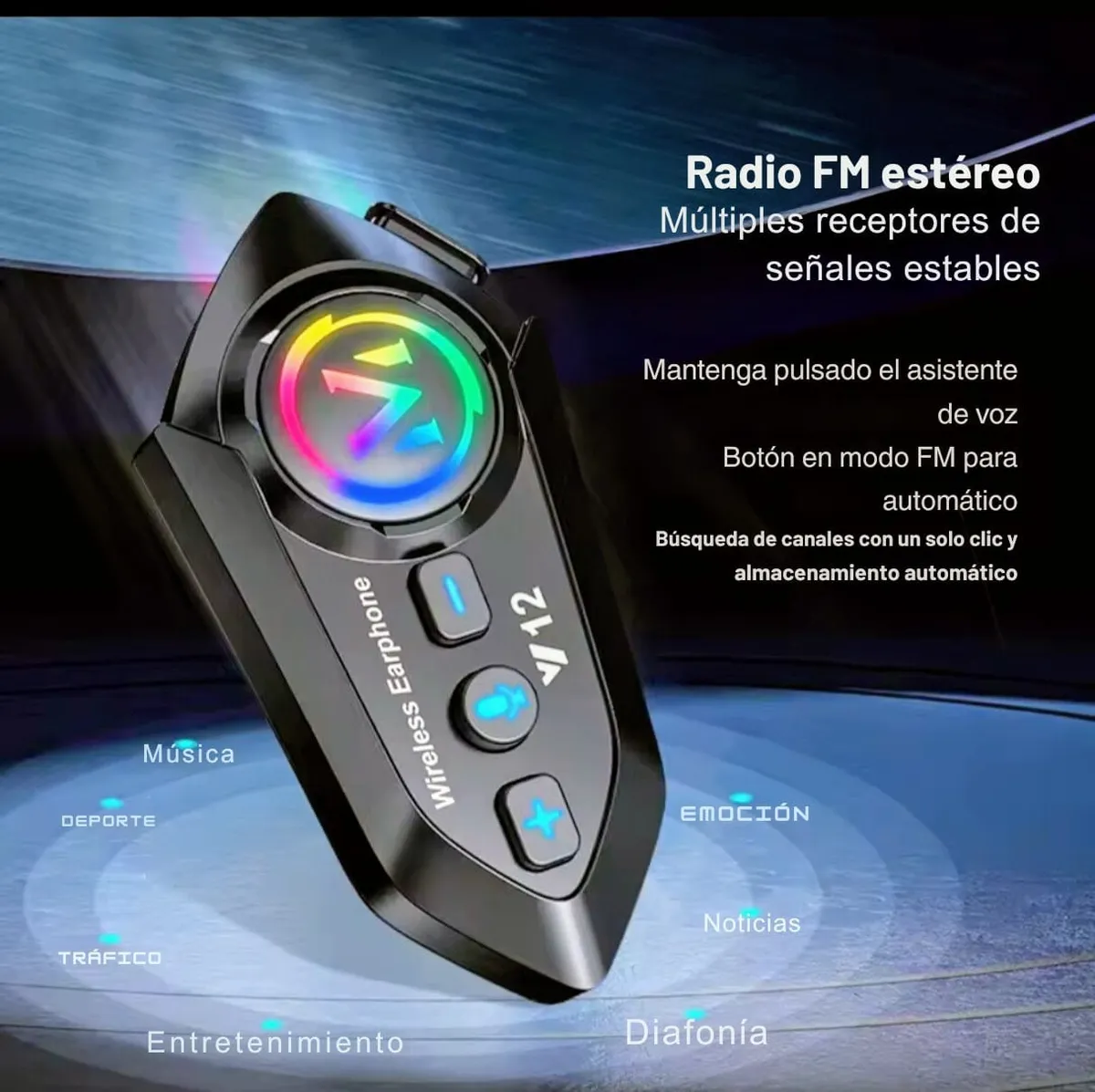 Auricular Bluetooth Y12 Casco Moto Radio Fm Alta Fidelidad - Image 7