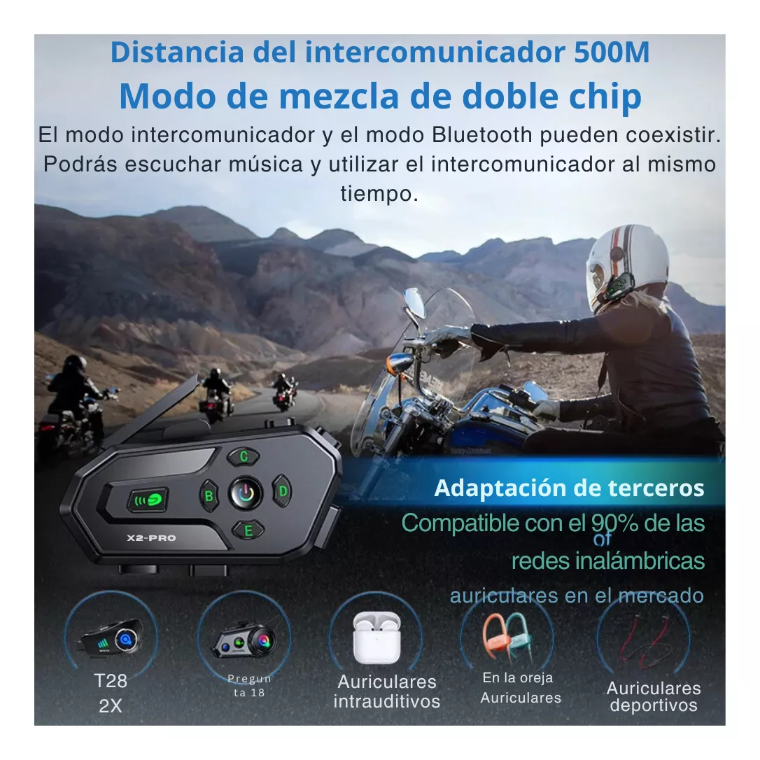Intercomunicador 6 Pilotos Bluetooth Casco Moto X2pro 25hr - Image 5