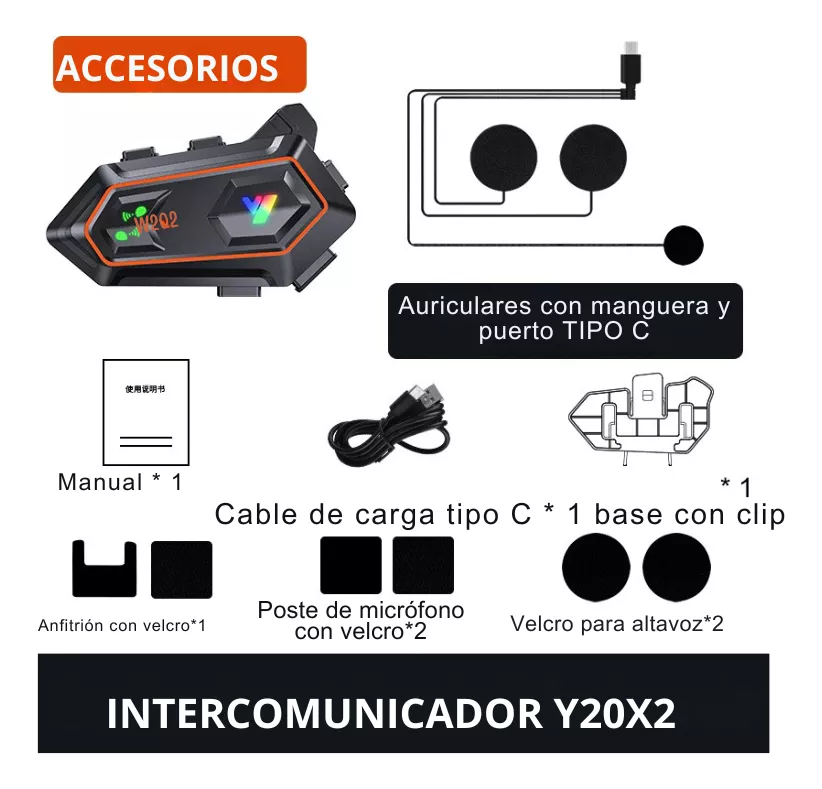 Intercomunicador Bluetooth Y20-2x Para Casco Moto Auricular - Image 3