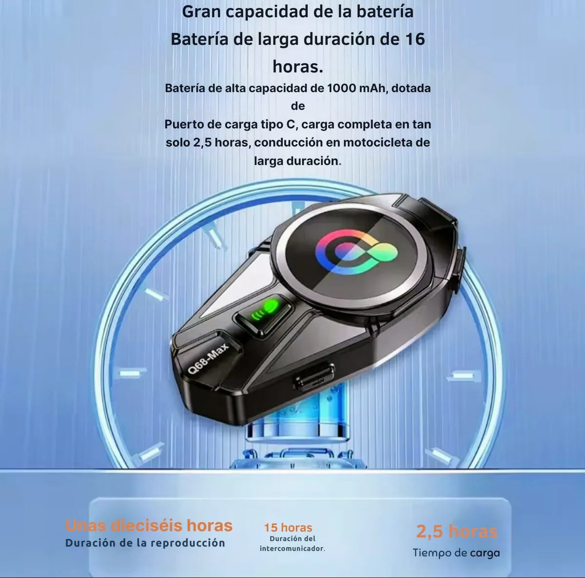 Intercomunicador Q68max Casco Moto Bluetooth Comparte Música - Image 7