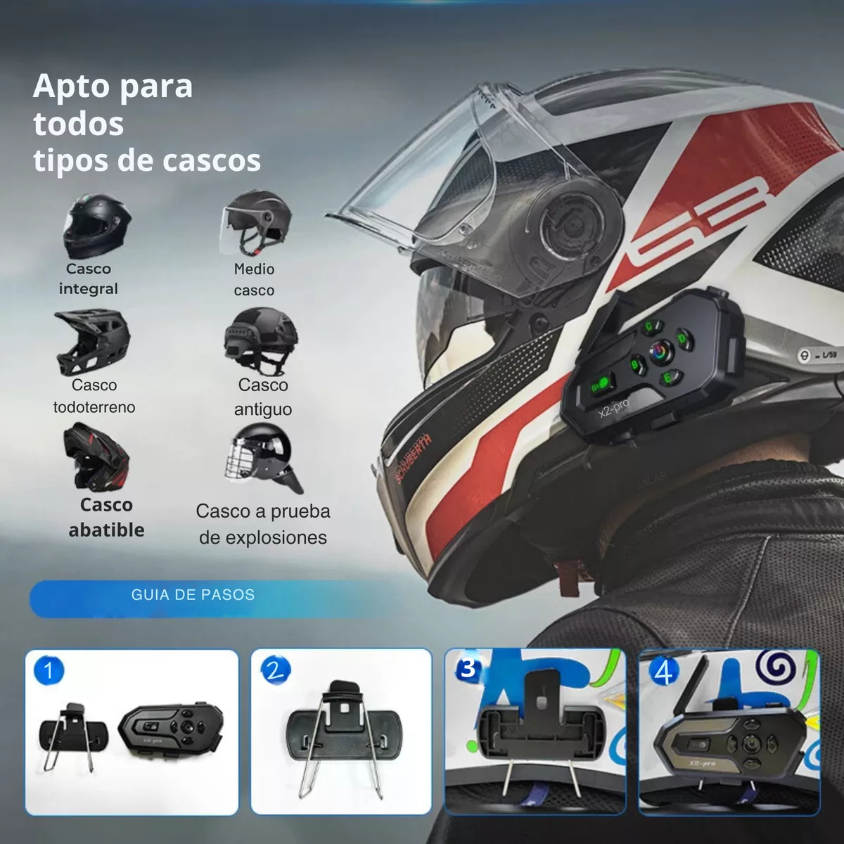 Intercomunicador 6 Pilotos Bluetooth Casco Moto X2pro 25hr - Image 6